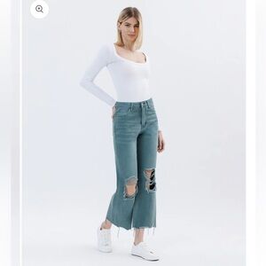 Vervet High Rise 90’s Vintage Crop Flare Jeans in Mallard Green